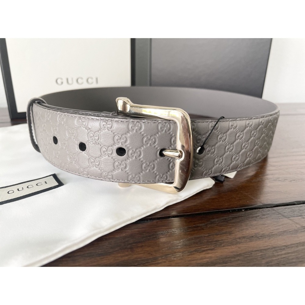 Gucci 281548 Leather Belt Embossed GG Gray 281548 Women's Size 80  (32)‎
